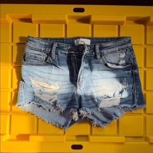 BKE Medium Blue Distressed Jean Shorts